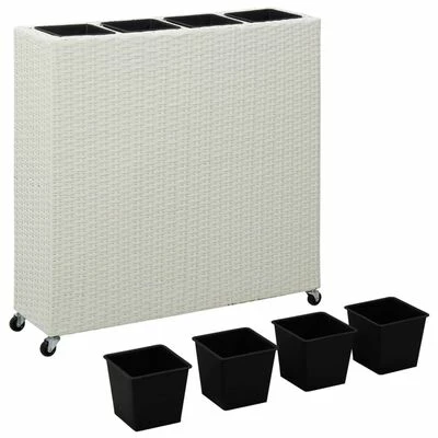 VidaXL Lit surélevé de jardin à 4 pots 80x22x79cm Résine Tressée Blanc 4 VidaXL Lit surélevé de jardin à 4 pots 80x22x79cm Résine Tressée Blanc – Image 4