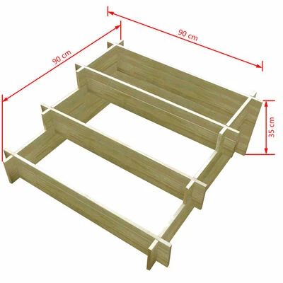 VidaXL Jardinière à 3 niveaux 90 x 90 x 35 cm Bois imprégné 4 VidaXL Jardinière à 3 niveaux 90 x 90 x 35 cm Bois imprégné – Image 4