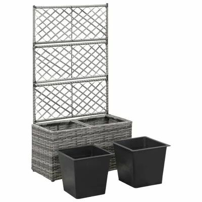 VidaXL Lit surélevé en treillis 2 pots 58x30x107cm Résine tressée Gris 4 VidaXL Lit surélevé en treillis 2 pots 58x30x107cm Résine tressée Gris – Image 4