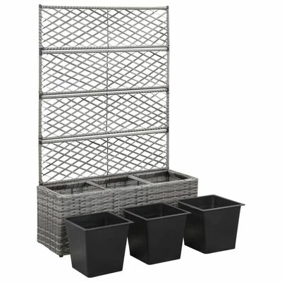 VidaXL Lit surélevé en treillis 3 pots 83x30x130cm Résine tressée Gris 4 VidaXL Lit surélevé en treillis 3 pots 83x30x130cm Résine tressée Gris – Image 4