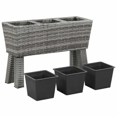 VidaXL Lit surélevé de jardin et pieds et 3 pots 72x25x50cm Rotin Gris 4 VidaXL Lit surélevé de jardin et pieds et 3 pots 72x25x50cm Rotin Gris – Image 4