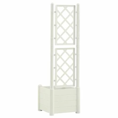 VidaXL Jardinière avec treillis 43x43x142 cm PP Blanc 5 VidaXL Jardinière avec treillis 43x43x142 cm PP Blanc – Image 5