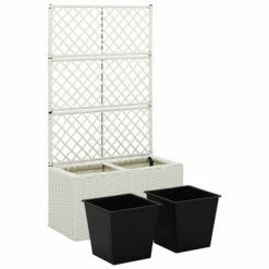 VidaXL Lit surélevé en treillis 2pots 58x30x107cm Résine tressée Blanc -Pots & cache-pots Soldes 2022 image 5 316369