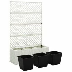 VidaXL Lit surélevé en treillis 3pots 83x30x130cm Résine tressée Blanc -Pots & cache-pots Soldes 2022 image 5 316370