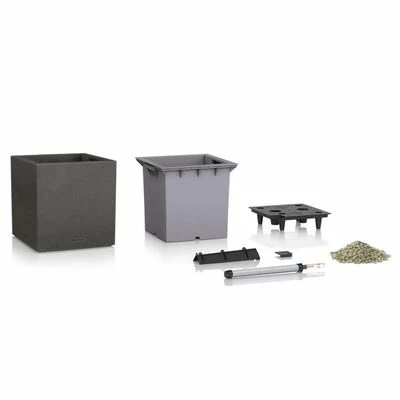 LECHUZA Jardinière CANTO Stone 30 Low ALL-IN-ONE Noir graphite 5 LECHUZA Jardinière CANTO Stone 30 Low ALL-IN-ONE Noir graphite – Image 5